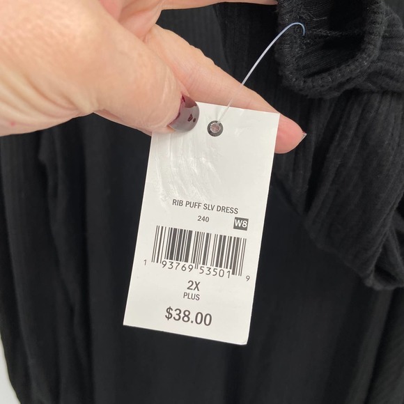 NWT Ophelia Roe Women's Ribbed Knit Turtleneck Dress Puff Sleeve Black Size 2X - Picture 8 of 11